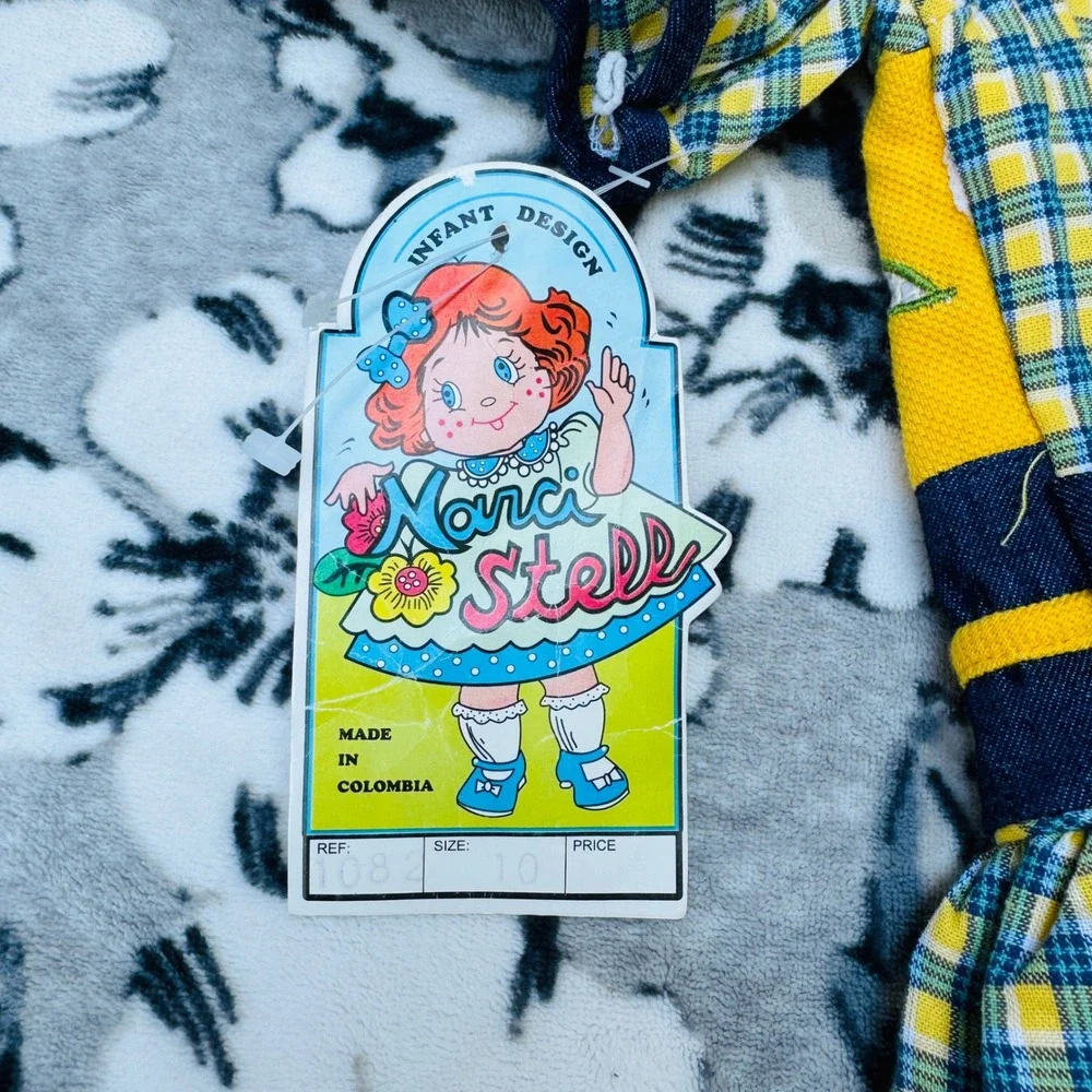 Vintage Narci Stell Dress Kids Size 10 Yellow Blue Plaid New With Tags Folk Lace
